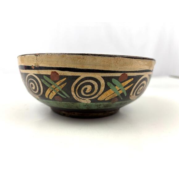VTG Mexican Iridescent Tlaquepaque Pottery Bowl Hand Painted Terra Cotta - Picture 7 of 11